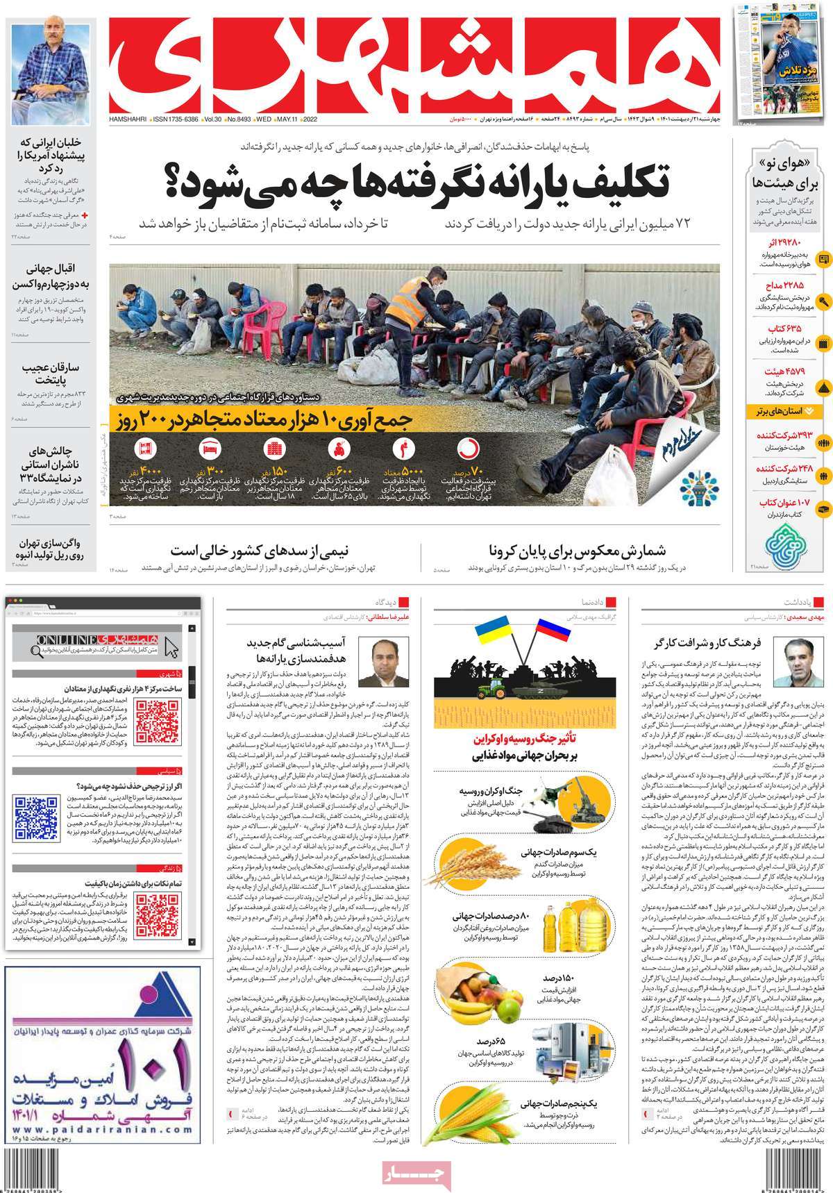 روزنامه های صبح چهارشنبه 21 اردیبهشت 1401