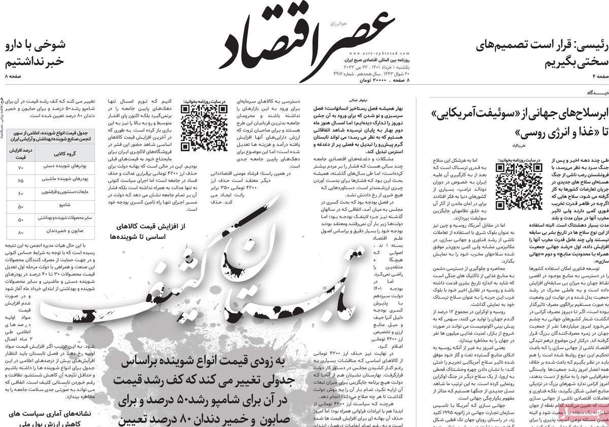 روزنامه های اقتصادی صبح یکشنبه 1 خرداد  1401
