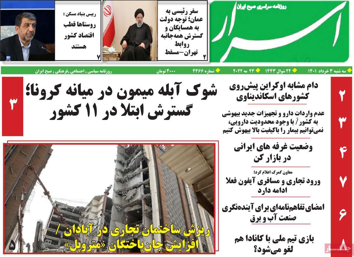 روزنامه های صبح سه شنبه 3 خرداد 1401